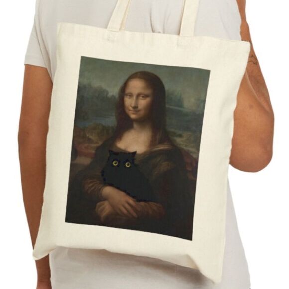 Mona Lisa Black Cat Canvas Tote - Picture 7 of 7